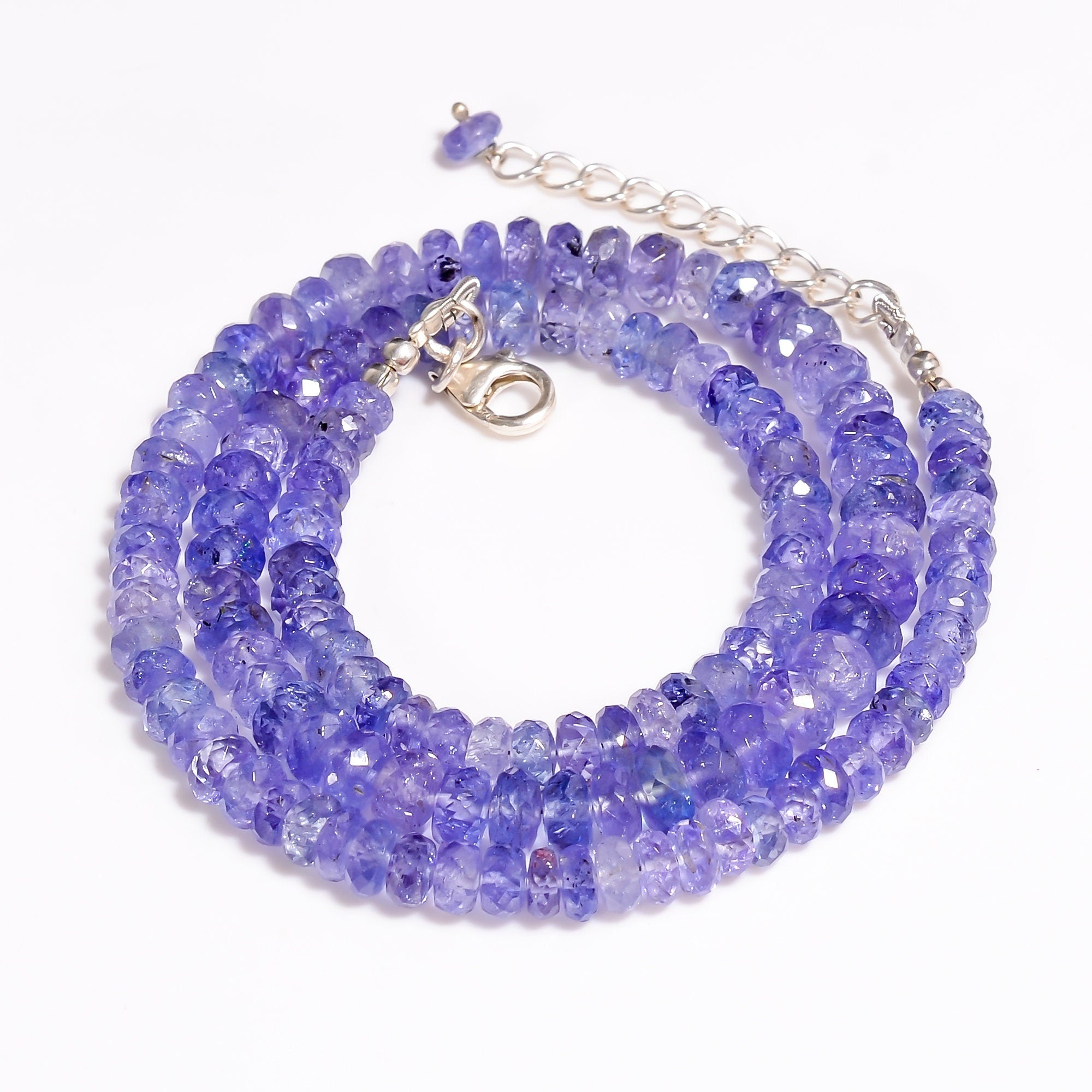 tanzanite natural gemstone rondelle shape faceted beads necklace